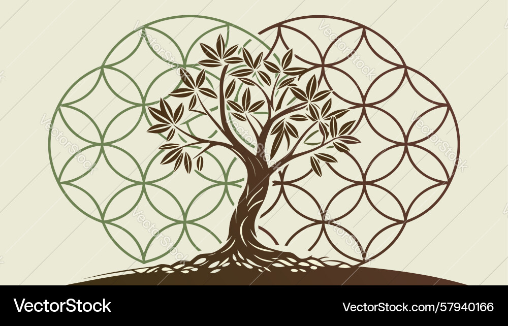 Geometric Tree with Leaf Pattern Vector Image