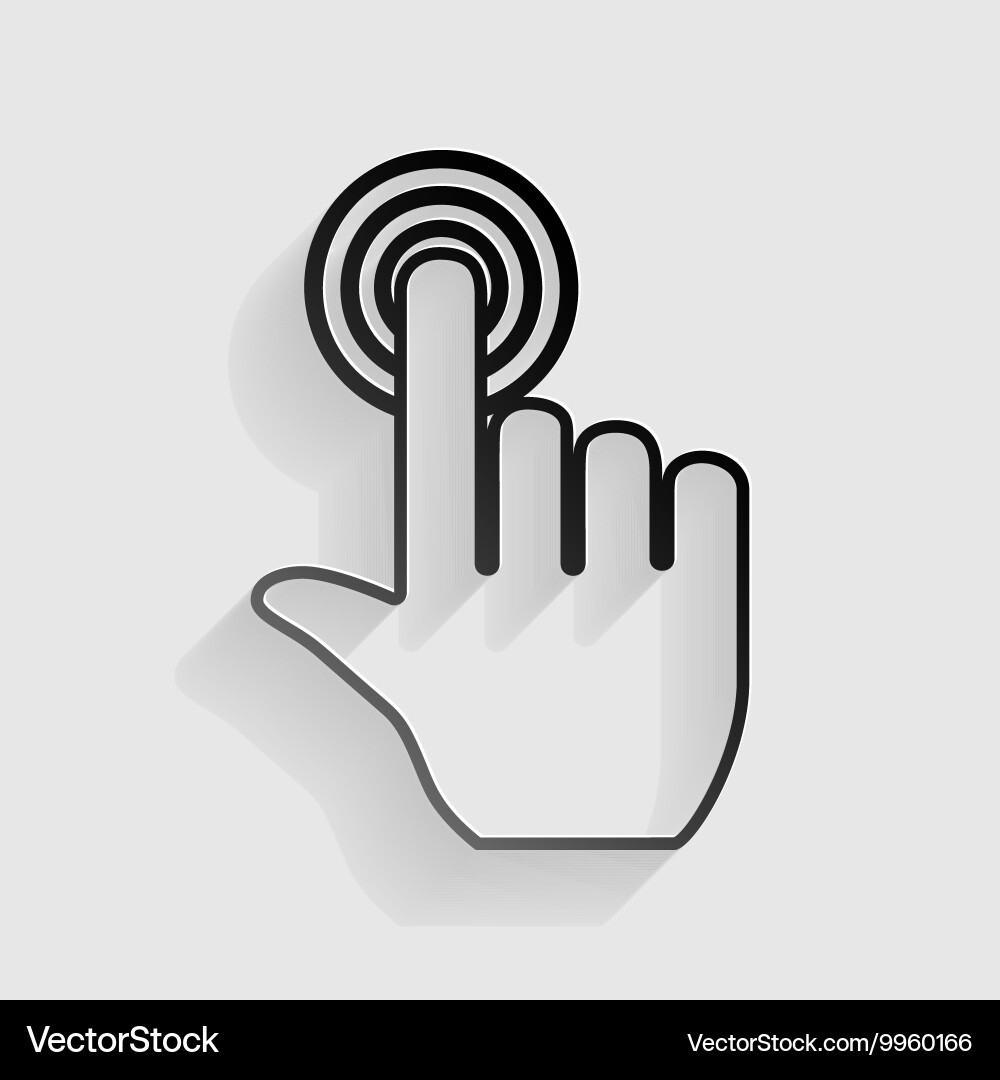Hand click on button black paper with shadow vector image