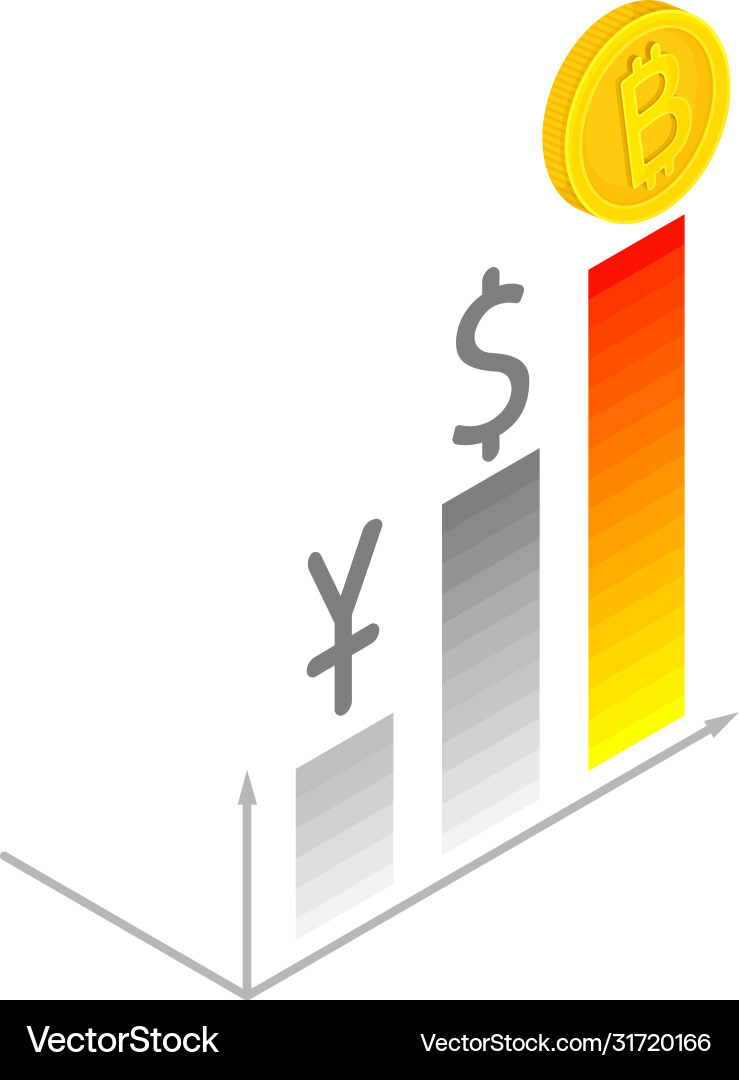 Isometric bitcoin profit chart displaying value vector image