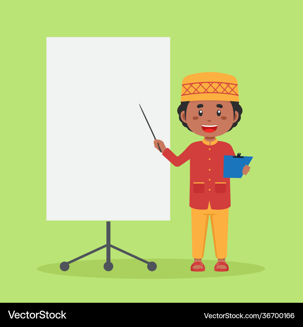 Muslim character with blank board Muslim character with blank board vector image