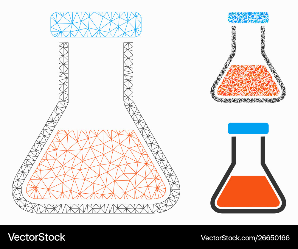 Red liquid flask mesh wire frame model Red liquid flask mesh wire frame model vector image