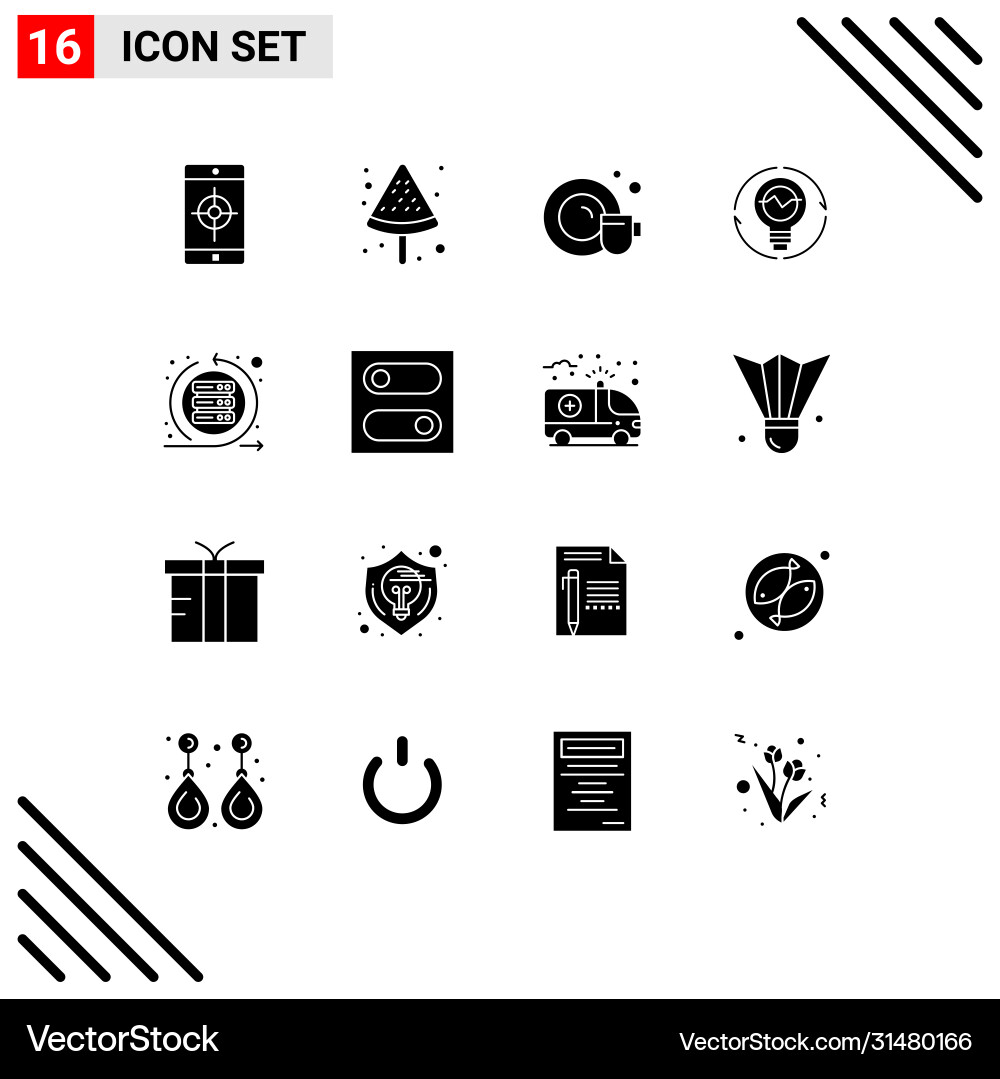 Set 16 solid glyphs on grid for agile light vector image