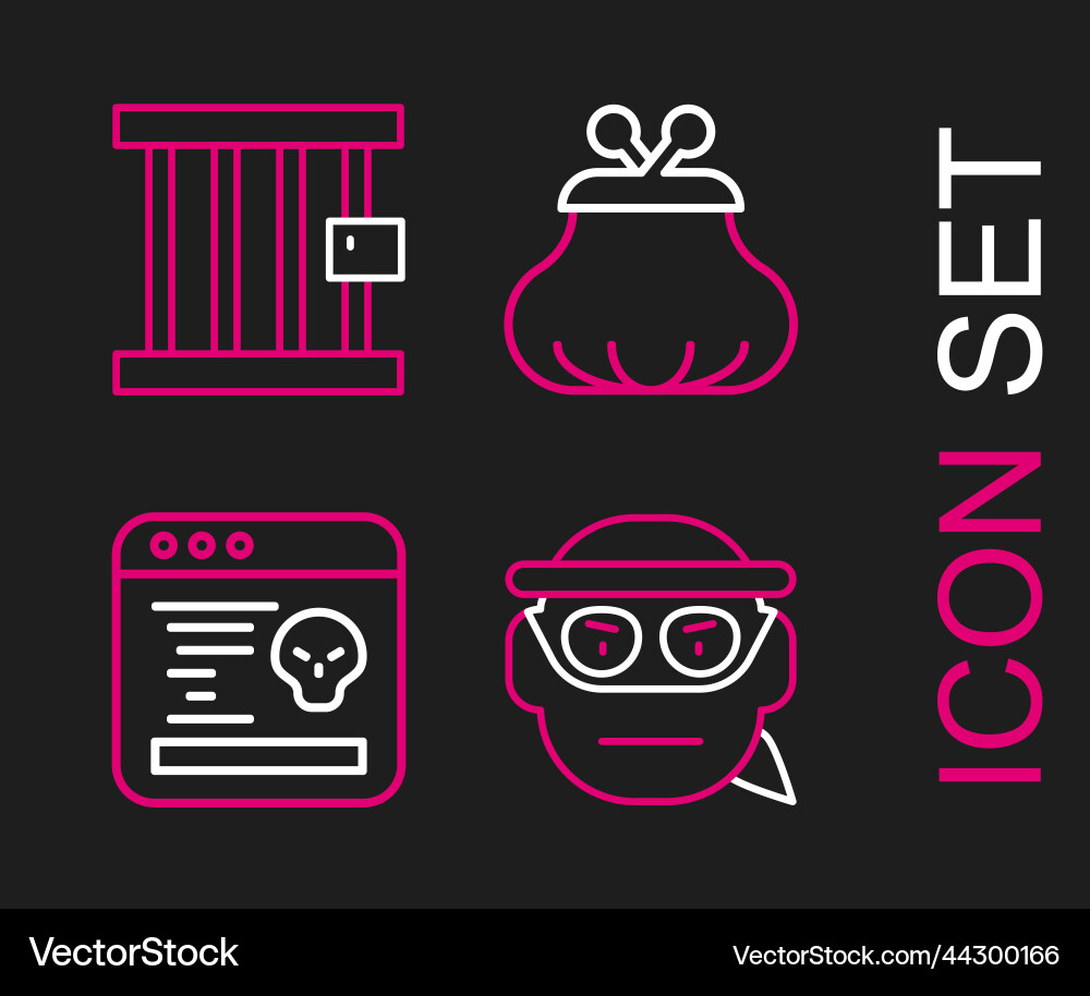 Set line bandit system bug wallet and prison Set line bandit system bug wallet and prison vector image