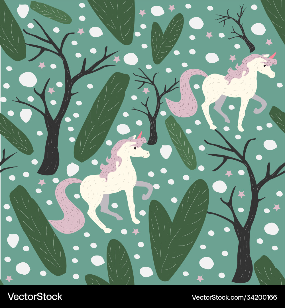 Unicorn seamless pattern green background Unicorn seamless pattern green background vector image