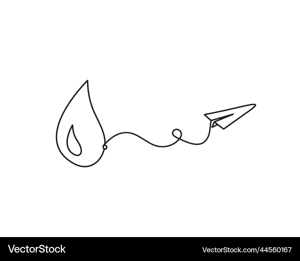 Abstract drop with paper plane as line drawing vector image