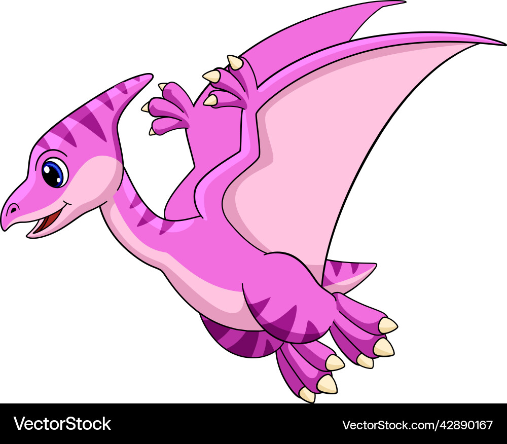Cartoon pterodactyl pink dinosaur reptile Cartoon pterodactyl pink dinosaur reptile vector image