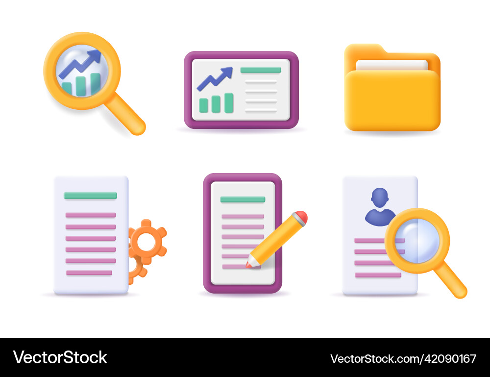 Document icons folder paper graph 3d set Document icons folder paper graph 3d set vector image