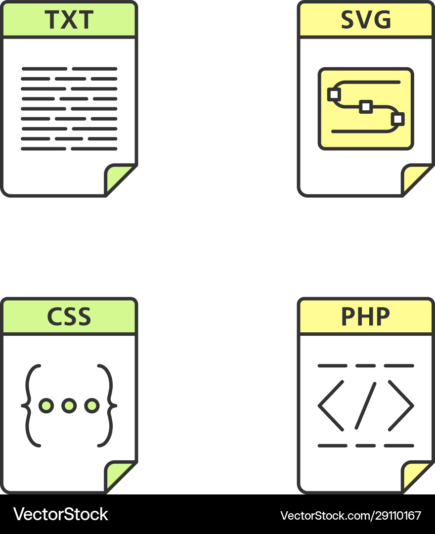 Files format color icons set text image web page Files format color icons set text image web page vector image