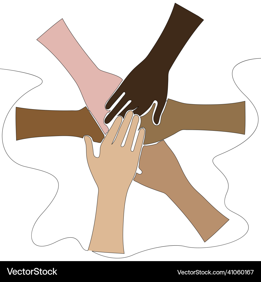 Flache kontinuierliche Linie multikulturelle Hände Einheit Flache kontinuierliche Linie multikulturelle Hände Einheit vektorbild