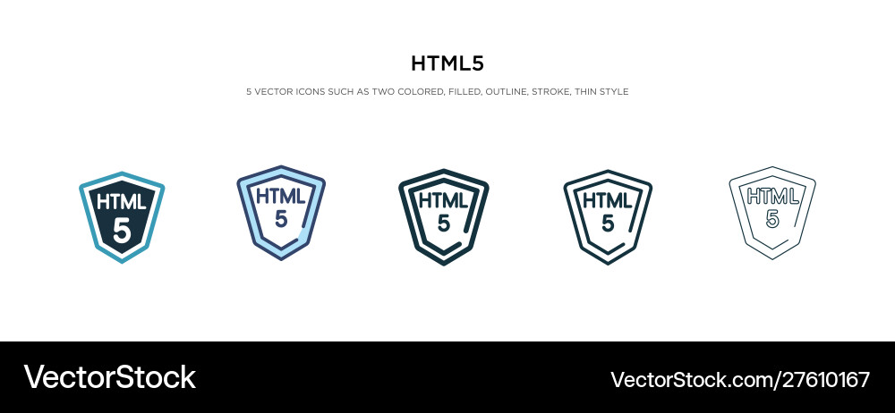 Html5 icon in different style two colored Html5 icon in different style two colored vector image