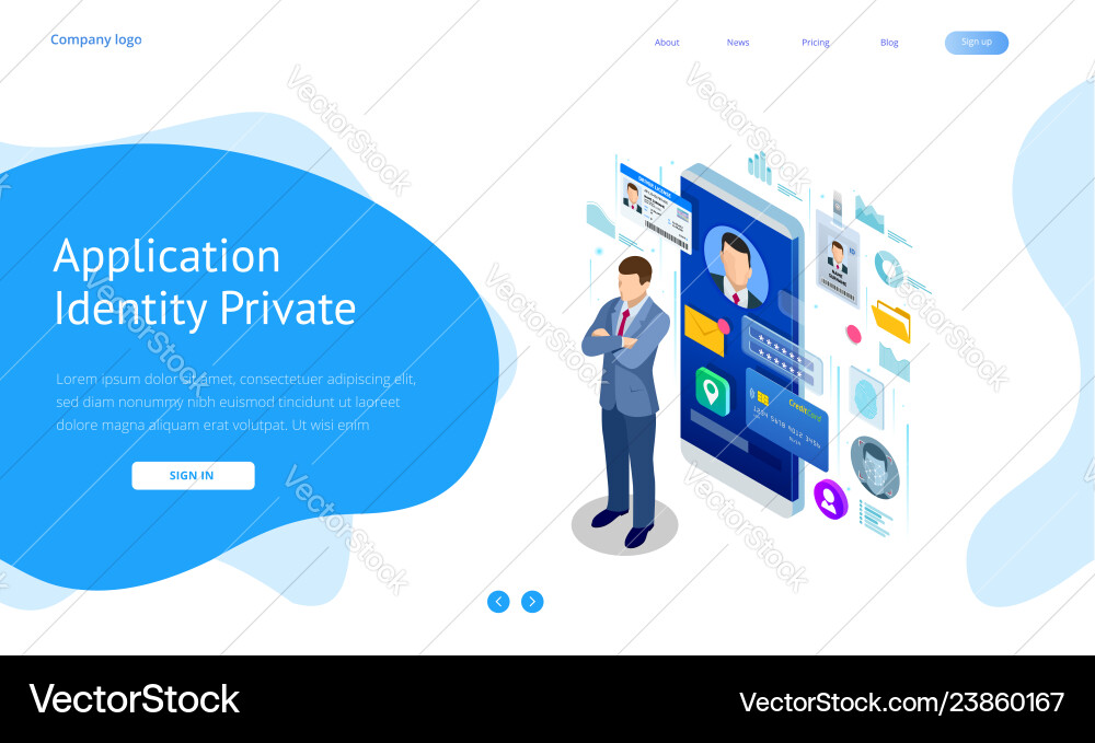 Isometric personal data information app identity Vector Image