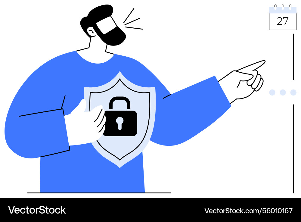 Man holding shield with lock symbol while pointing Man holding shield with lock symbol while pointing vector image