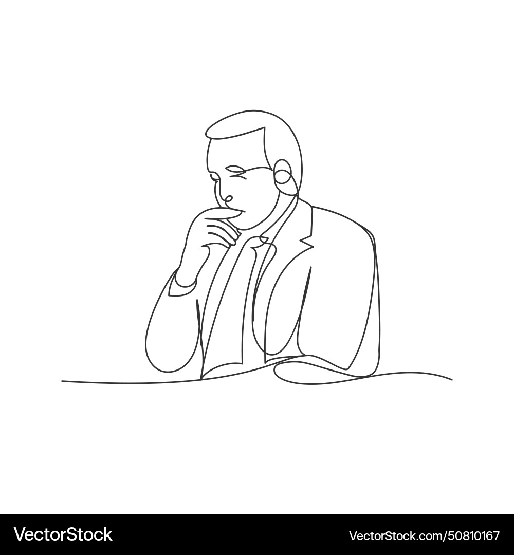 Man thinking gesture continuous one line shape Man thinking gesture continuous one line shape vector image