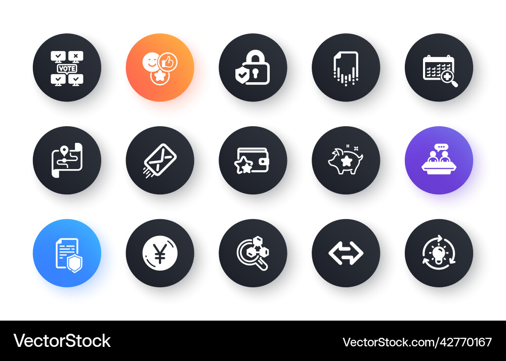 Minimal set of map data security and e-mail flat Minimal set of map data security and e-mail flat vector image
