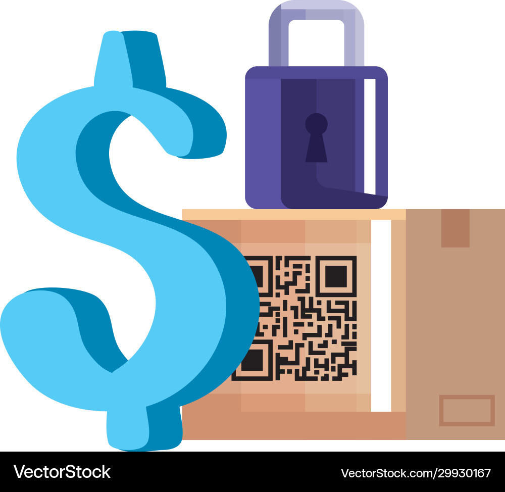 Qr code box dollar and padlock design Vector Image