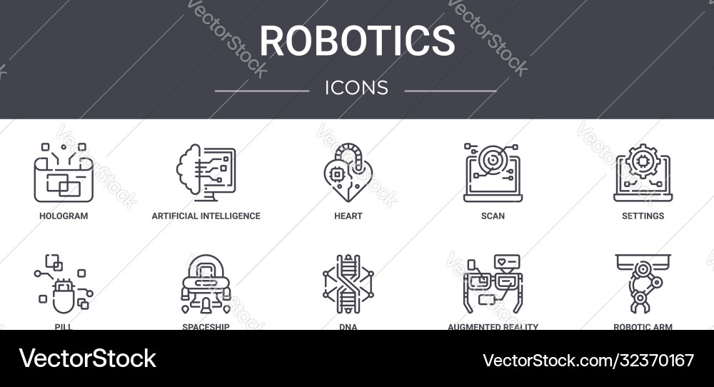 Robotics concept line icons set contains Robotics concept line icons set contains vector image