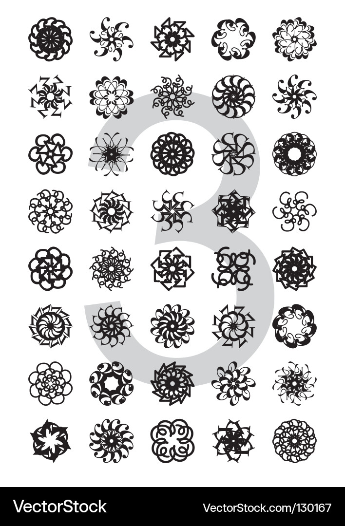 Rotated Digit Series - Rosettes & Stars vector image