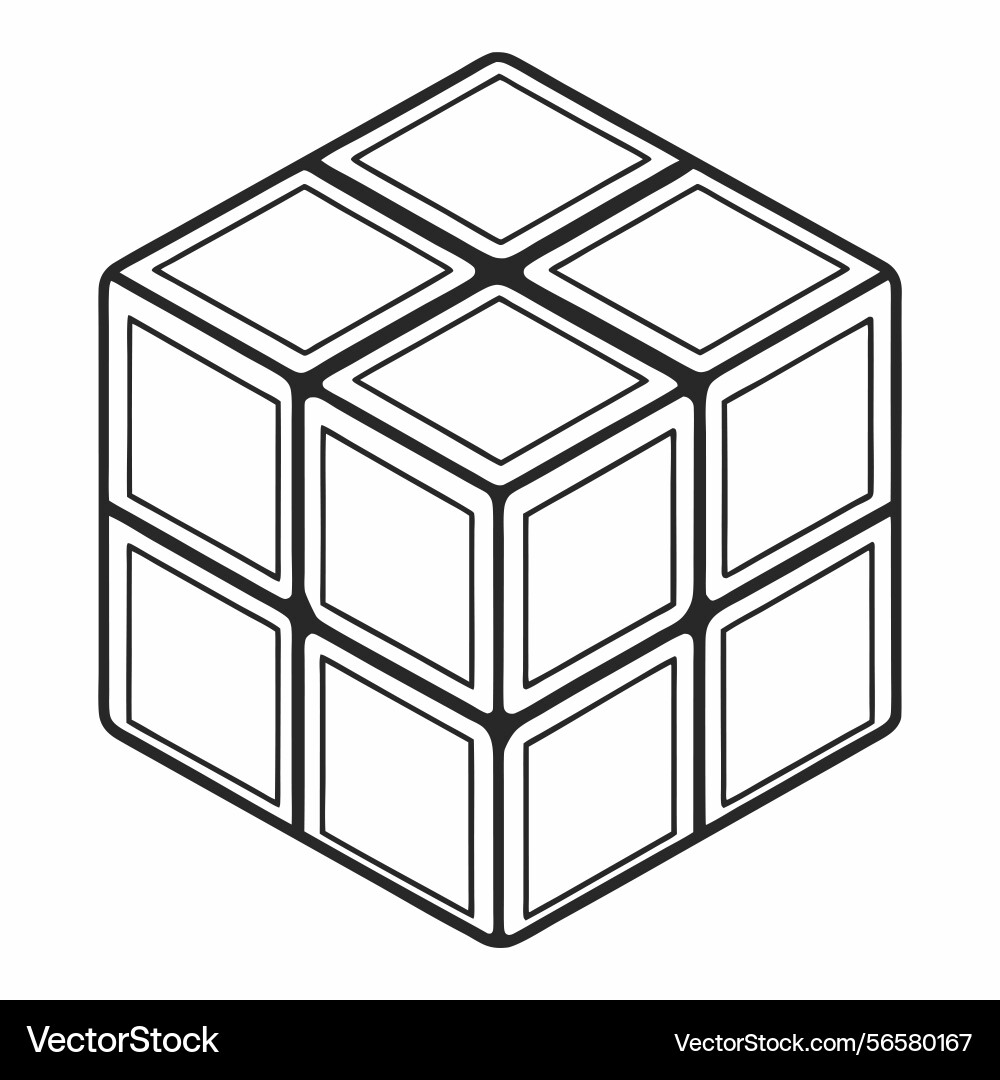 Rubiks cube simple line art puzzle game classic vector image
