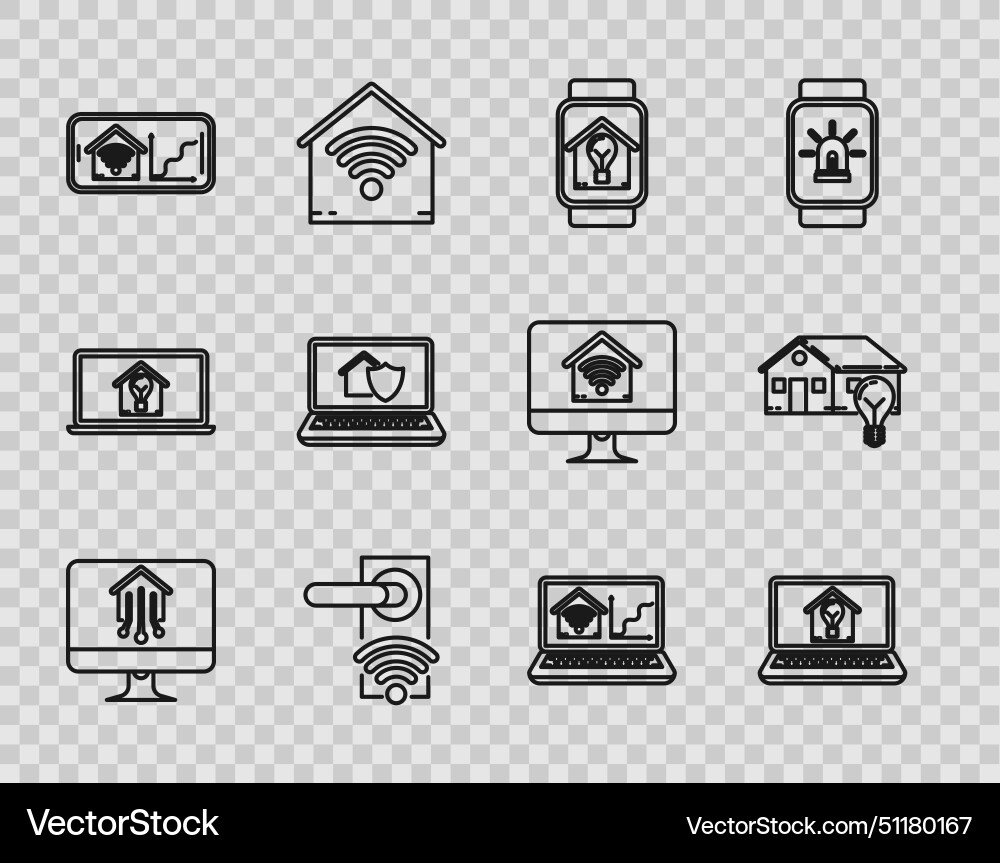 Set line computer monitor with smart home laptop Set line computer monitor with smart home laptop vector image