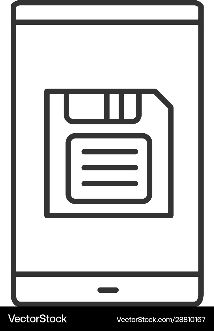 Smartphone screen with save button linear icon Smartphone screen with save button linear icon vector image