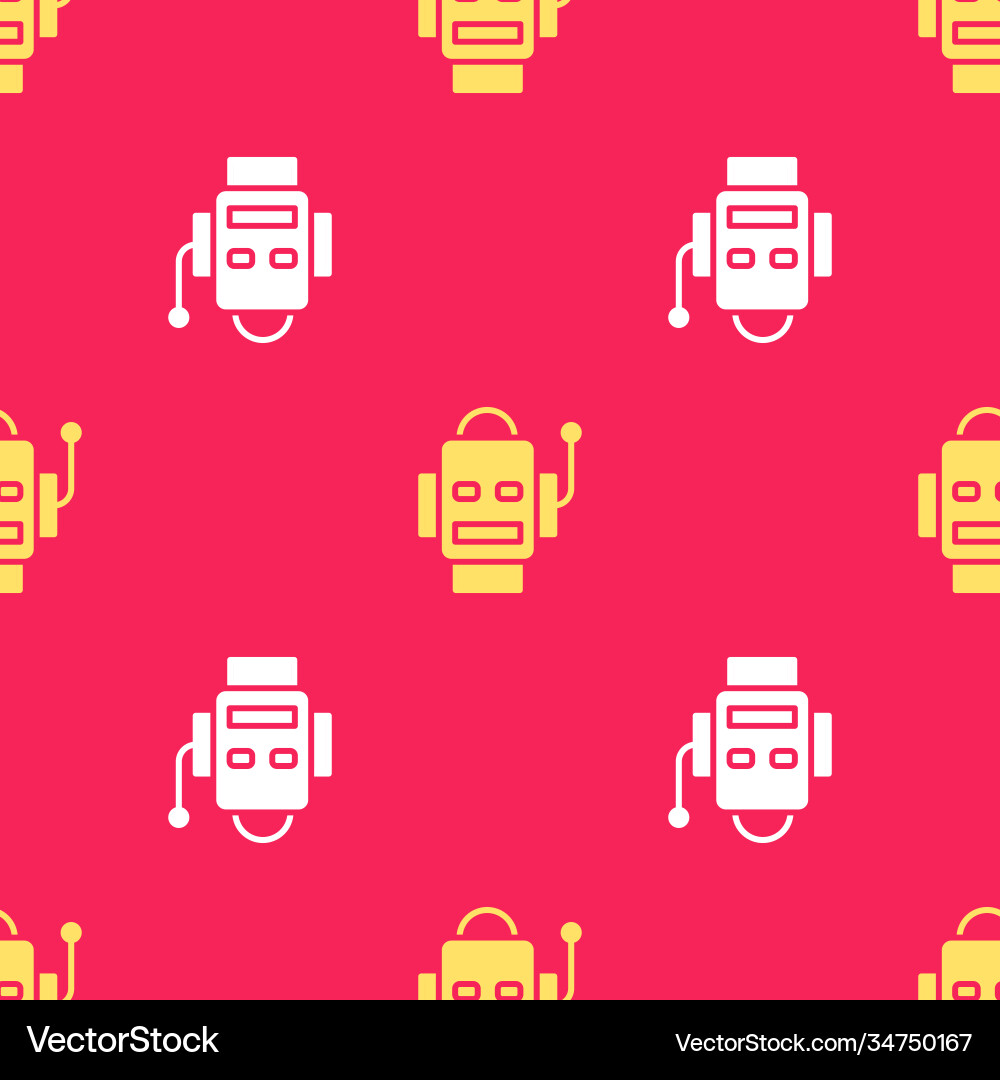 Yellow robot icon isolated seamless pattern on red Yellow robot icon isolated seamless pattern on red vector image