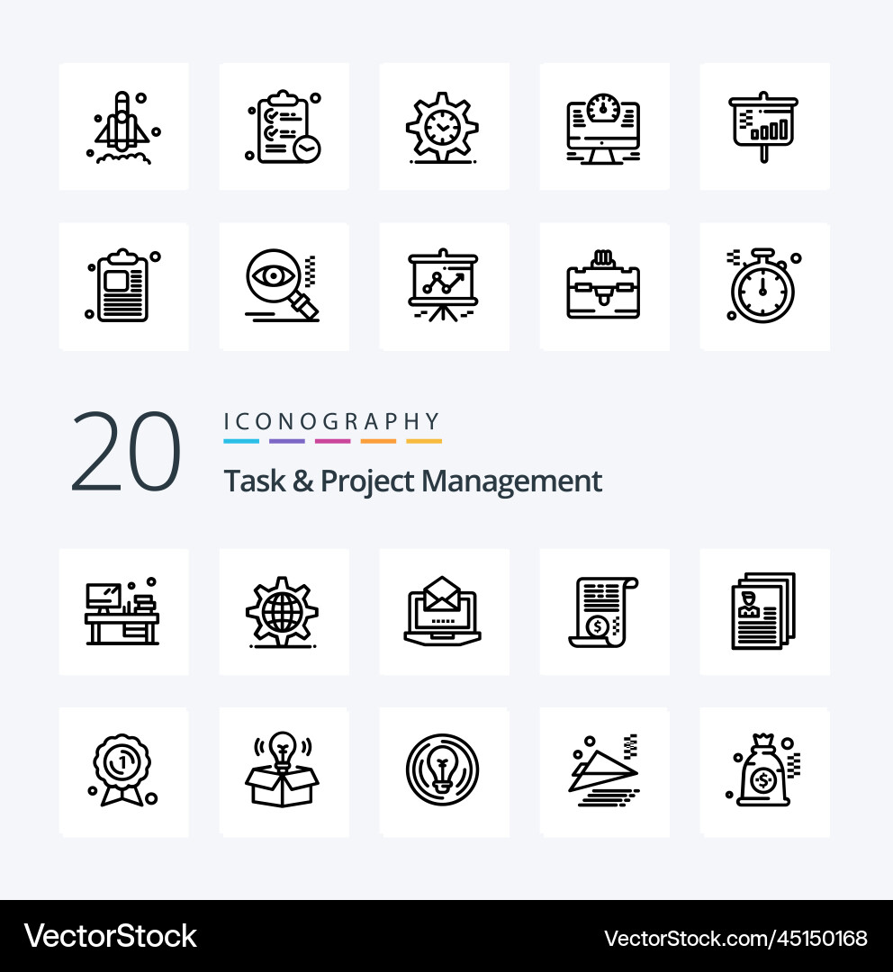 20 task and project management line icon pack vector image