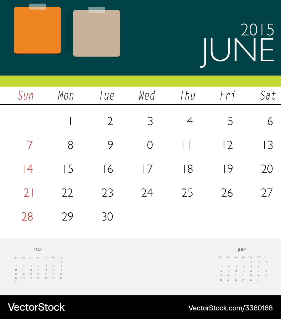 2015 calendar monthly template for june Royalty Free Vector