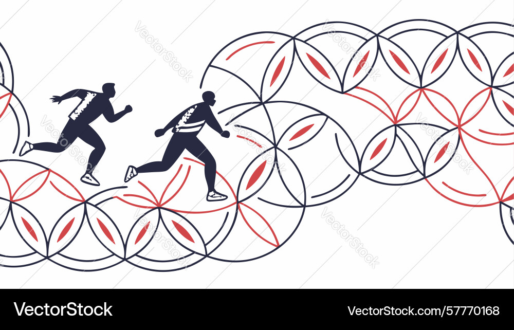 Abstract runner on concentric circle path design vector image