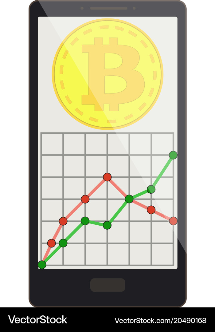 Bitcoin coin with growth graph on a phone screen Vector Image