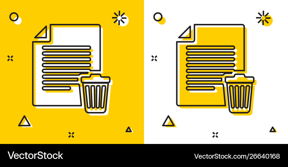 Black delete file document icon isolated on yellow Vector Image