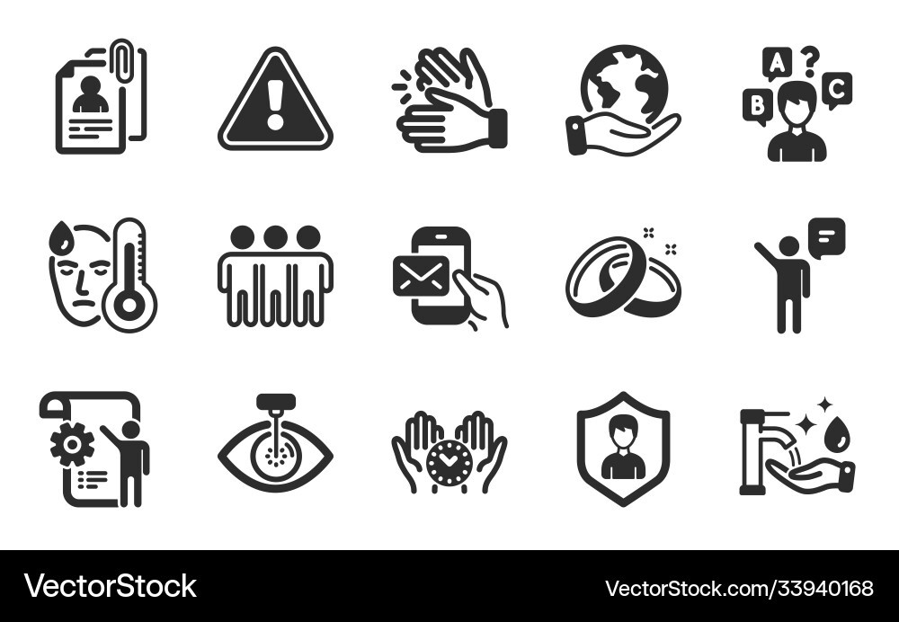 Clapping hands fever and save planet icons set vector image