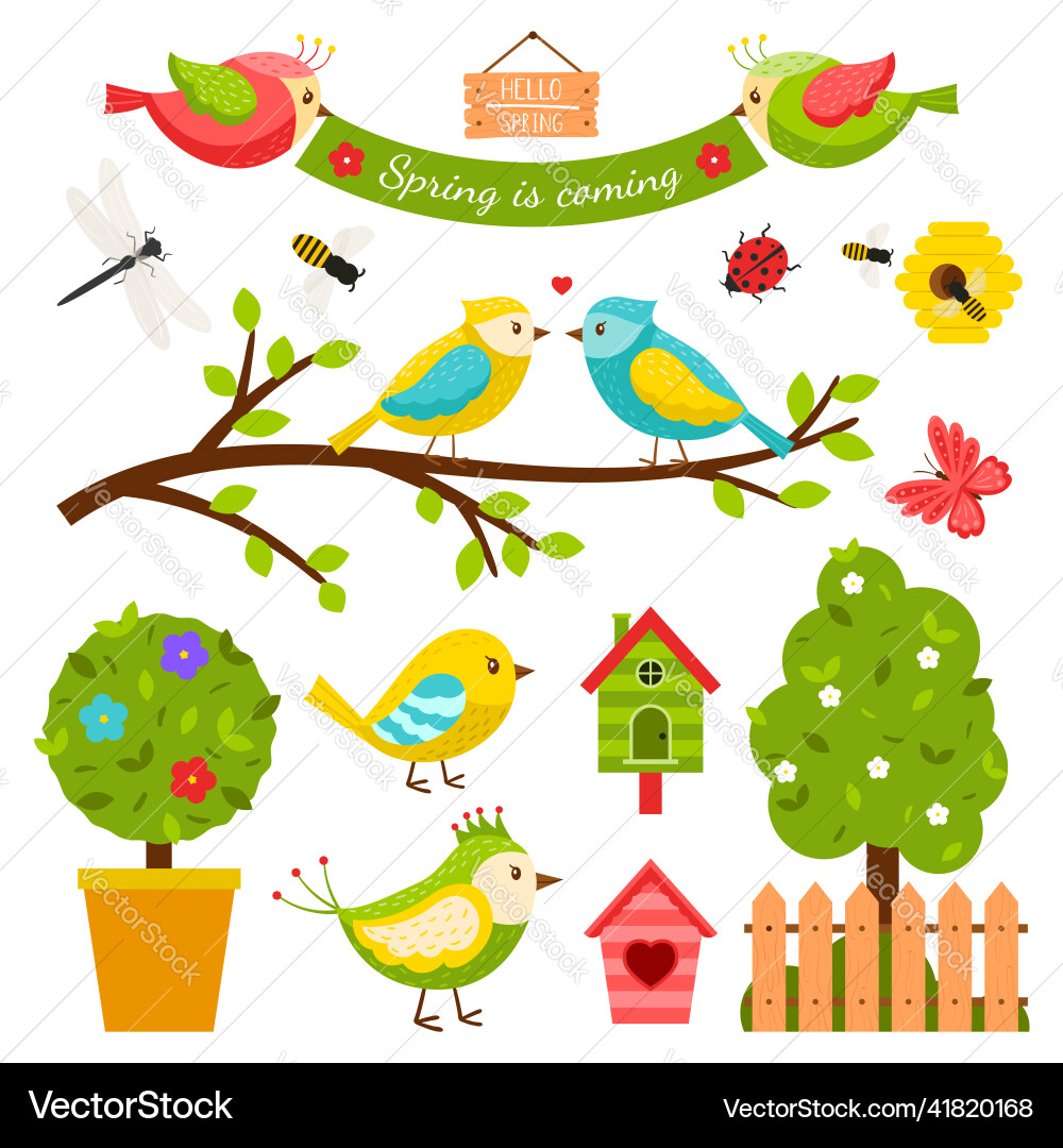Collection of spring design elements Collection of spring design elements vector image