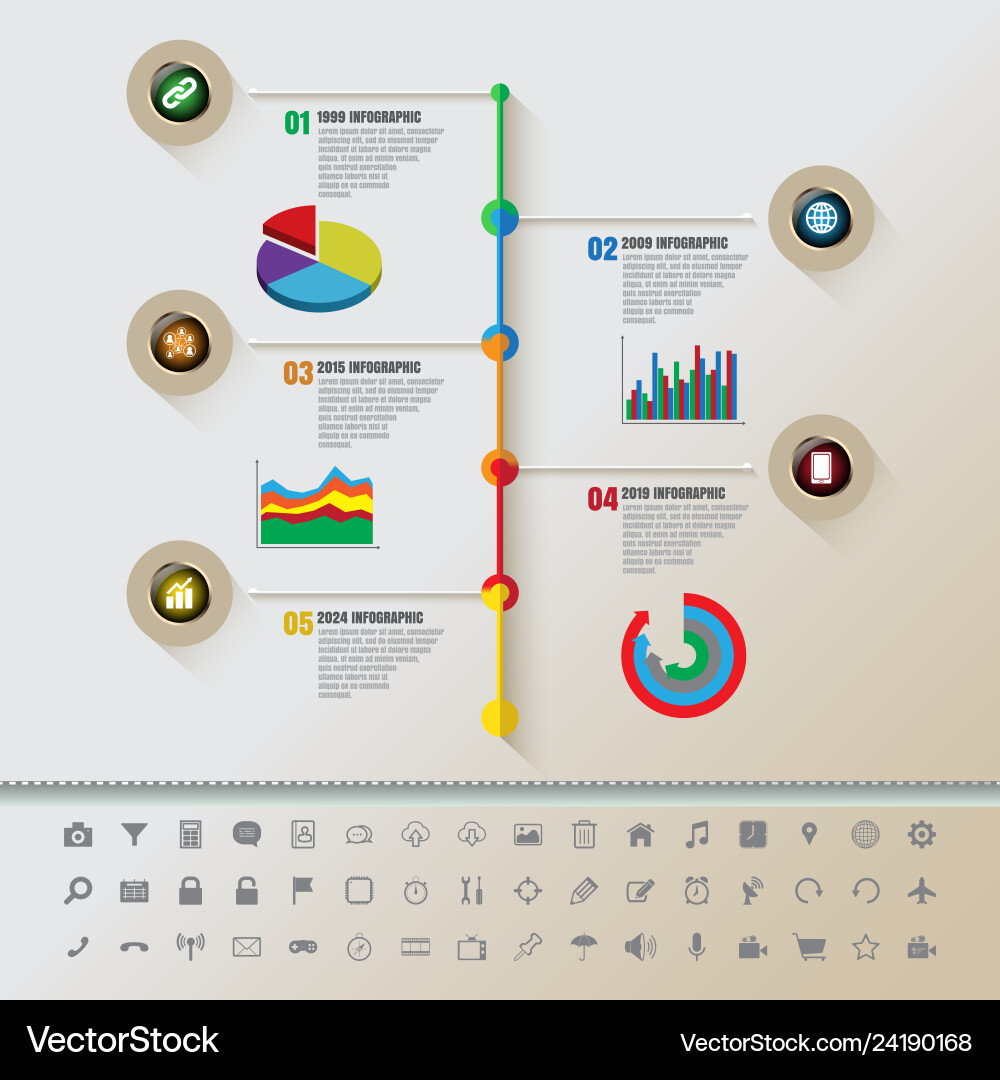 Colorful buttons timeline with set of icons Colorful buttons timeline with set of icons vector image