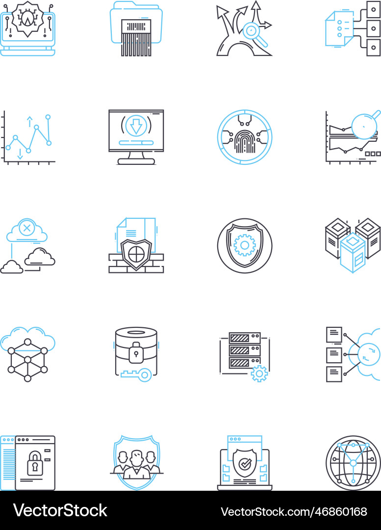 Data protection linear icons set encryption Vector Image