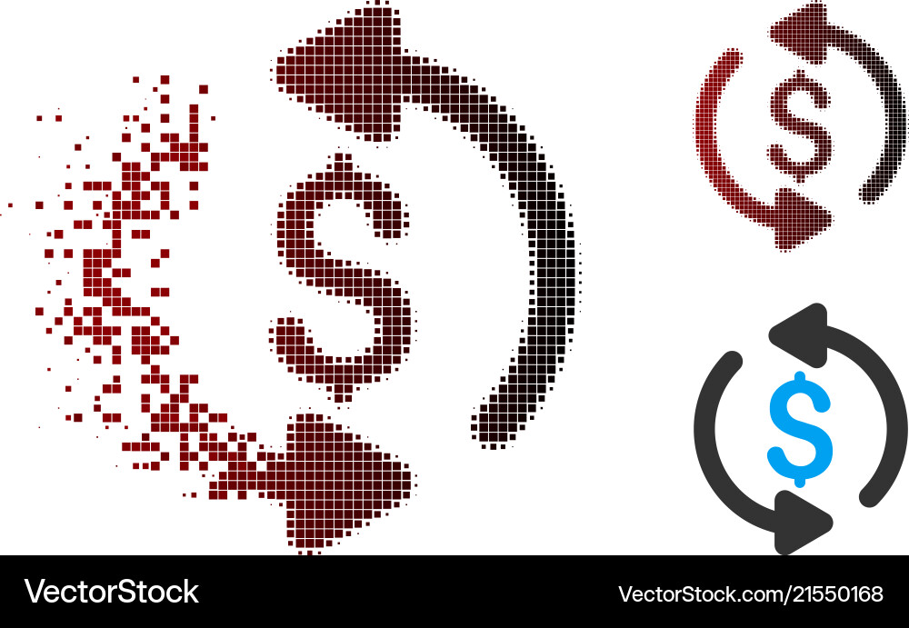 Disappearing pixel halftone refresh price icon Disappearing pixel halftone refresh price icon vector image