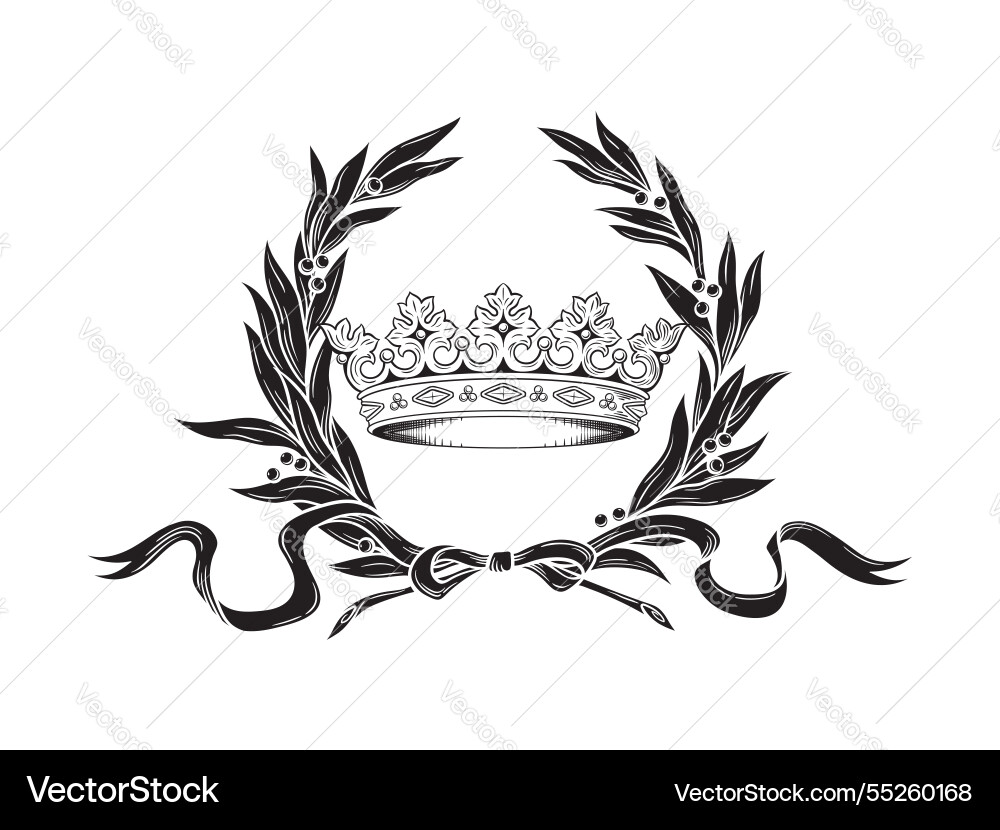 Hand drawn royal crown and laurel wreath vintage Hand drawn royal crown and laurel wreath vintage vector image