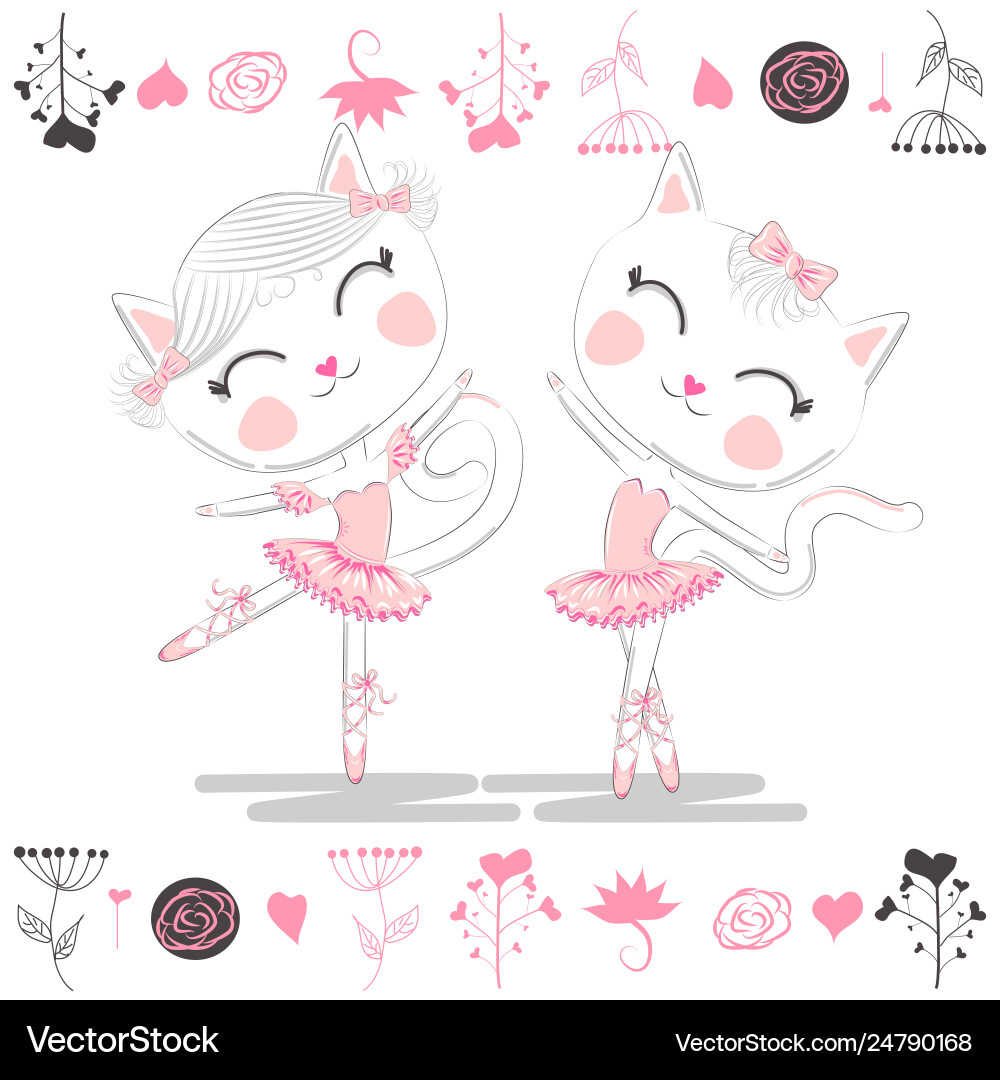 Love ballet doodle cute dancing cat Love ballet doodle cute dancing cat vector image