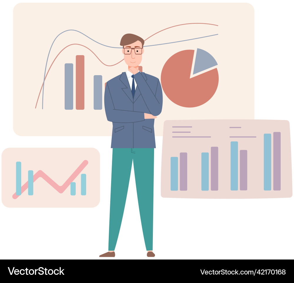 Man standing near flipchart with diagram Man standing near flipchart with diagram vector image