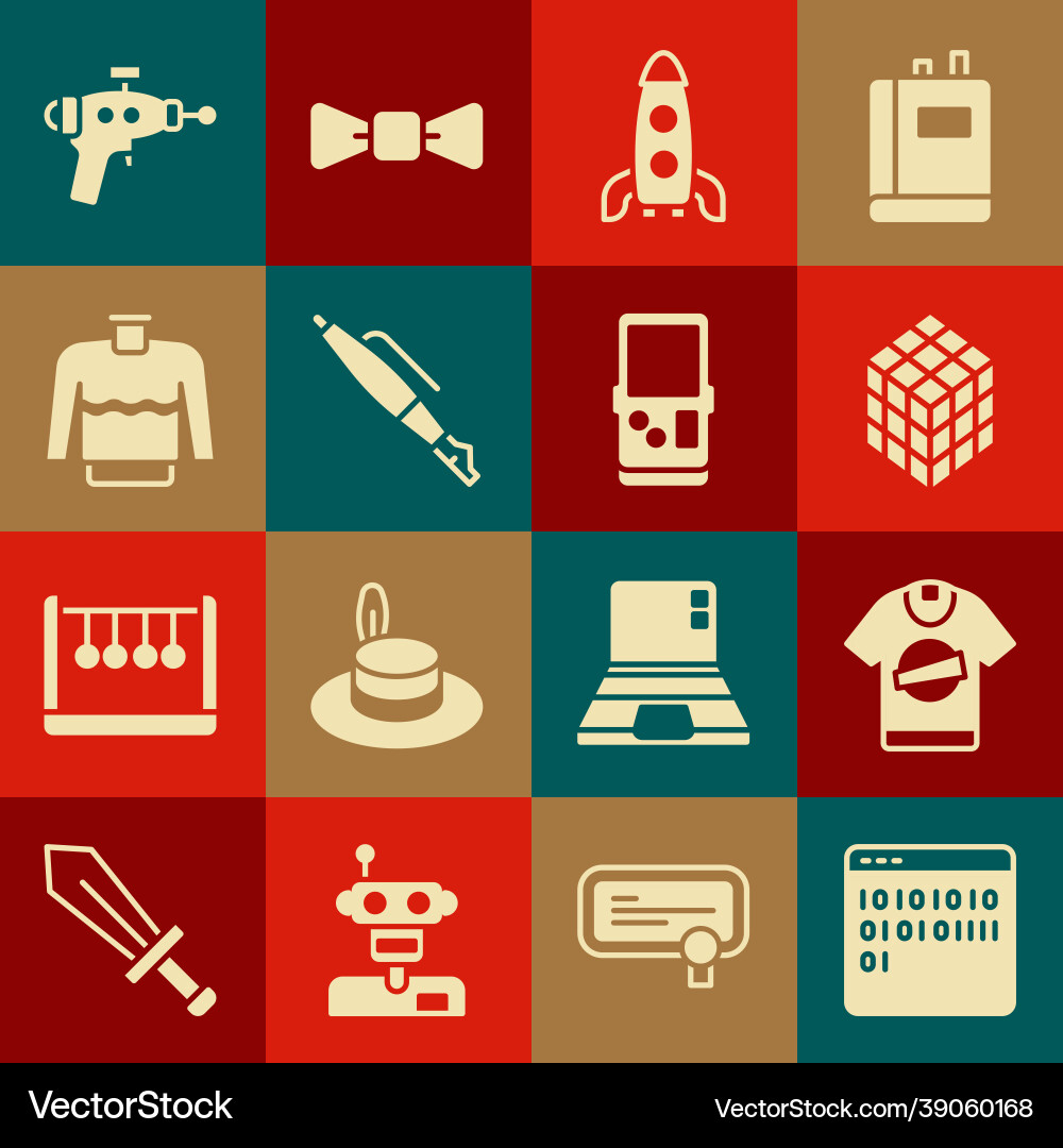 Set binary code t-shirt rubik cube rocket ship Vector Image