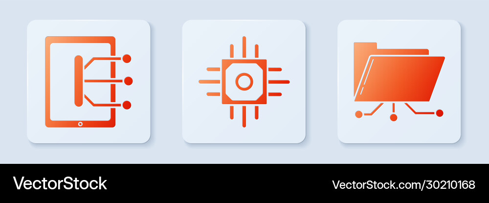 Set processor tablet and folder lock white Set processor tablet and folder lock white vector image