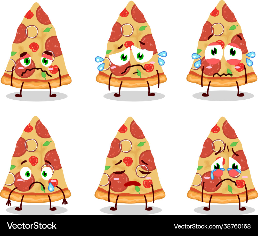 Slice beef pizza character with sad expression Slice beef pizza character with sad expression vector image