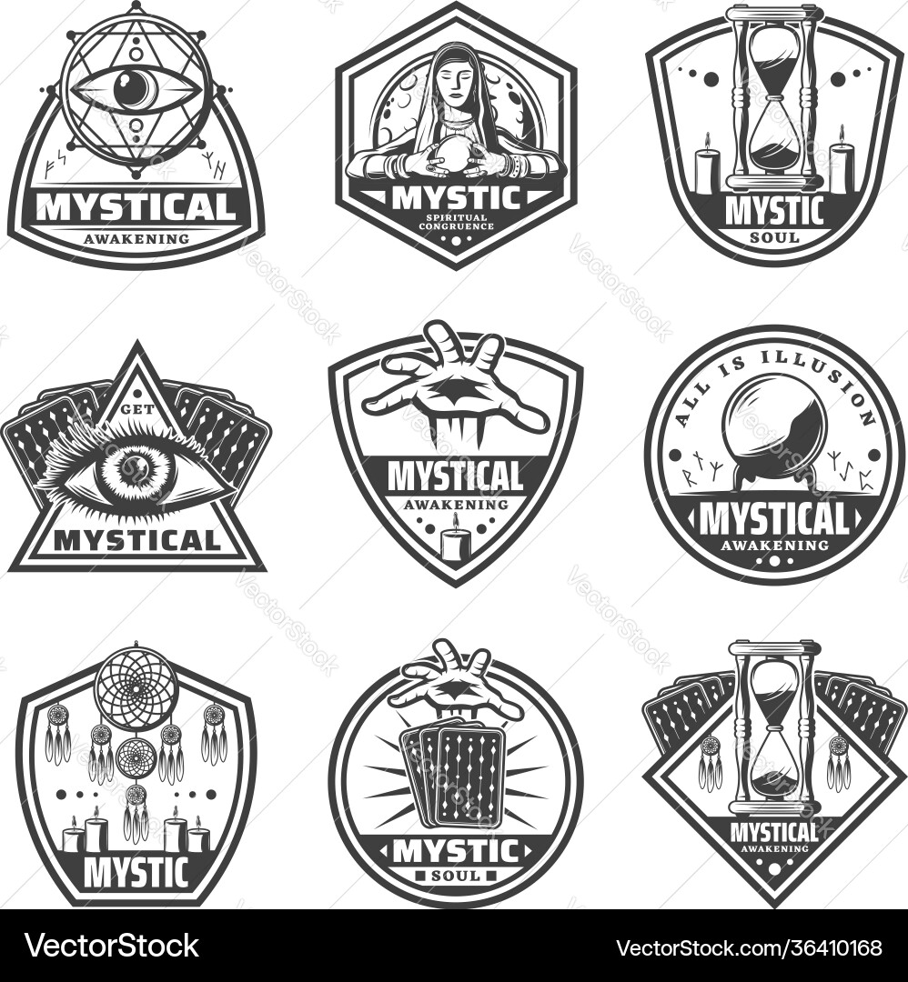 Vintage monochrome mystic labels set Vintage monochrome mystic labels set vector image