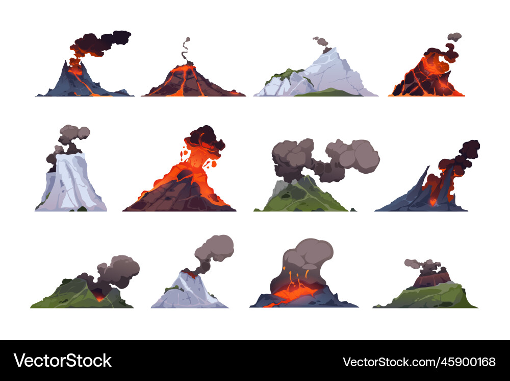 Volcano Sammlung Rock exploding mit magma vektorbild