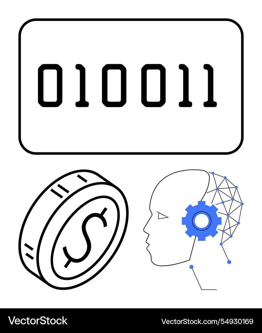 Binary Code ai Profil mit Getrieben und digital Binary Code ai Profil mit Getrieben und digital vektorbild
