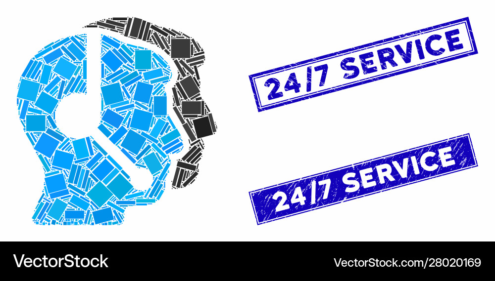 Call center operators mosaic and grunge rectangle Call center operators mosaic and grunge rectangle vector image