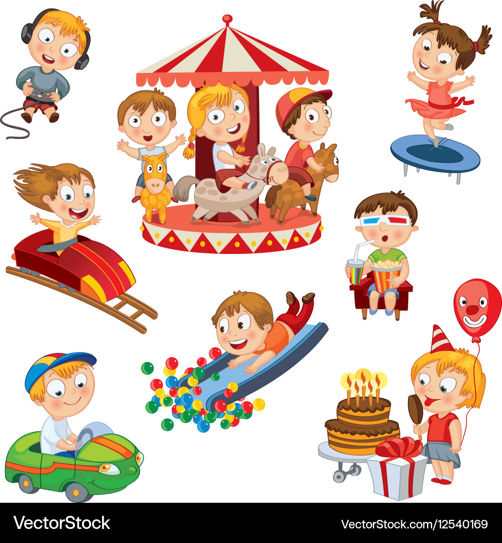 Children's Amusement Park Scene Vector Image