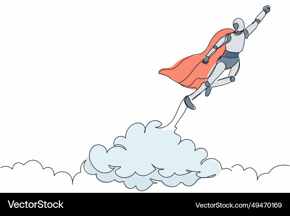 Continuous one line drawing super robot in cloak Continuous one line drawing super robot in cloak Vector Image