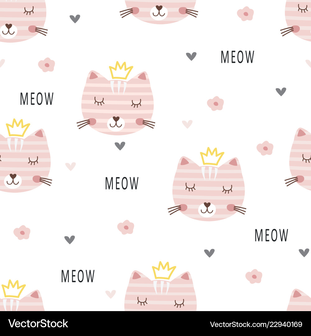 Cute princess cats seamless pattern Cute princess cats seamless pattern vector image