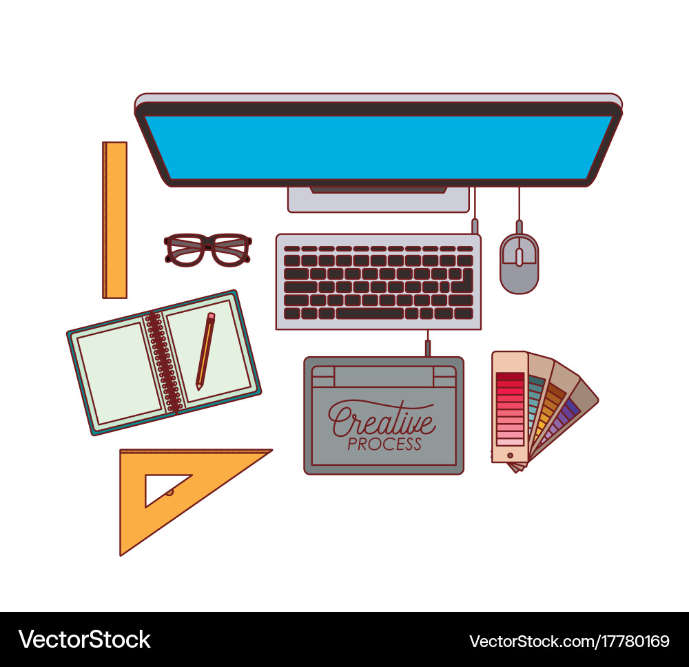 Desktop computer top view with elements graphic Vector Image