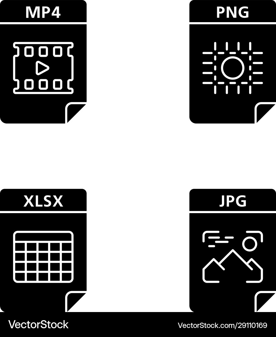 Files format glyph icons set Files format glyph icons set vector image